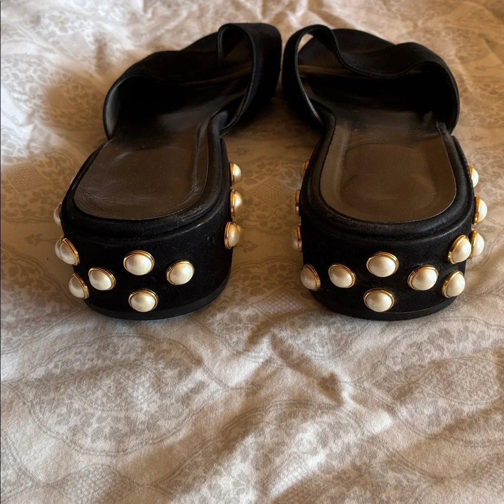 Stuart Weitzman Pearl Black Suede Mules Womens Slides Sandals Size 10 - Picture 5 of 6